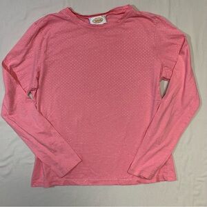 Talbots Shirt Women's Small Pink Metallic Silver Shimmer Polka Dot Blouse Cotton